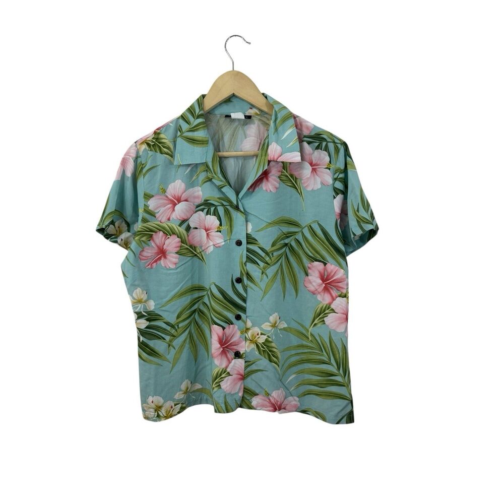 Puanani Large Hawaiian Button Front Shirt Short Sleeve Hawaii Floral Womens